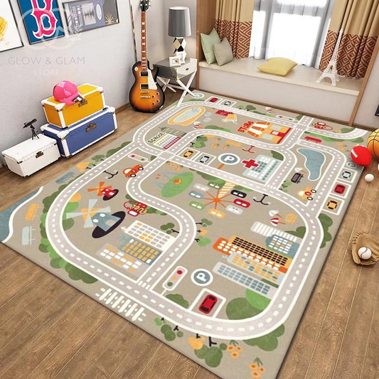 Thickened Flannel Carpet Living Room Children'S Bedroom Decoration Floor Rug Cartoon Road Play Mat Soft Tatami Carpets Non-Slip